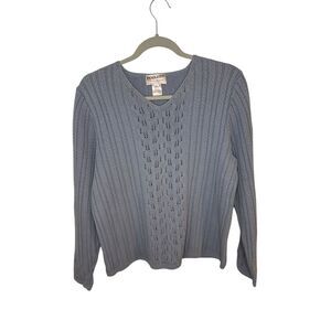Pendleton Vintage Light Blue Cable Knit V Neck Sweater Size Large